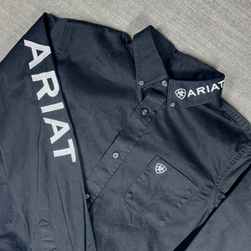 Ariat Boys Team Logo Twill LS Shirt Black Western Button Down Size L 14-16 NWOT